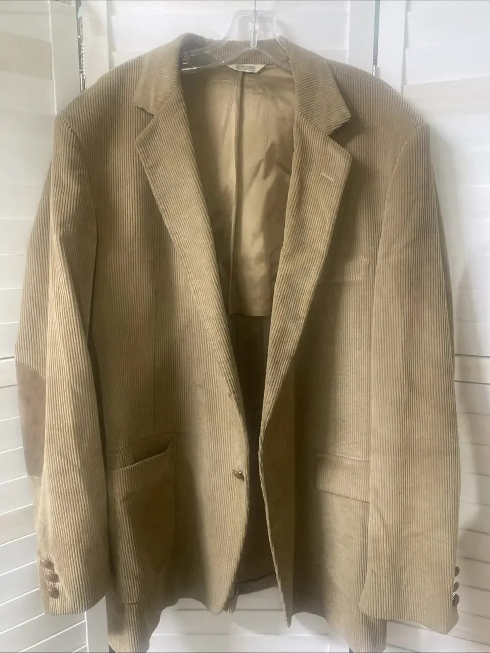 60s 70s Brookleigh Corduroy Camel Brown Men’s Blazer Jacket Sz 46L Elbow Patch